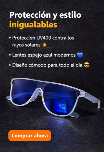 Gafas de Sol UV400 – Montura Translúcida con Lente Azul Espejo