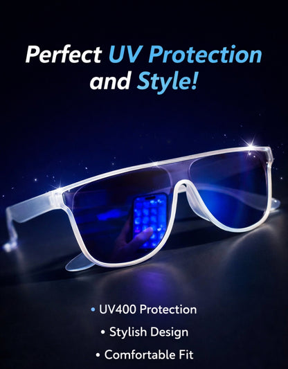 Gafas de Sol UV400 – Montura Translúcida con Lente Azul Espejo