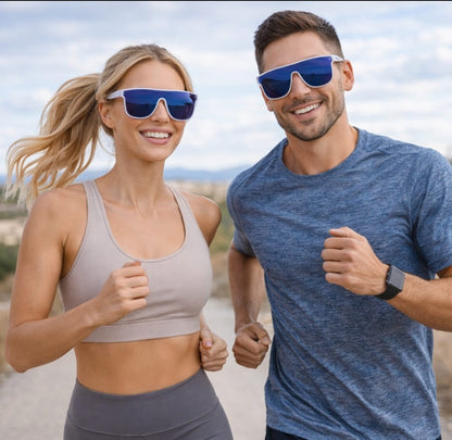 Gafas de Sol UV400 – Montura Translúcida con Lente Azul Espejo