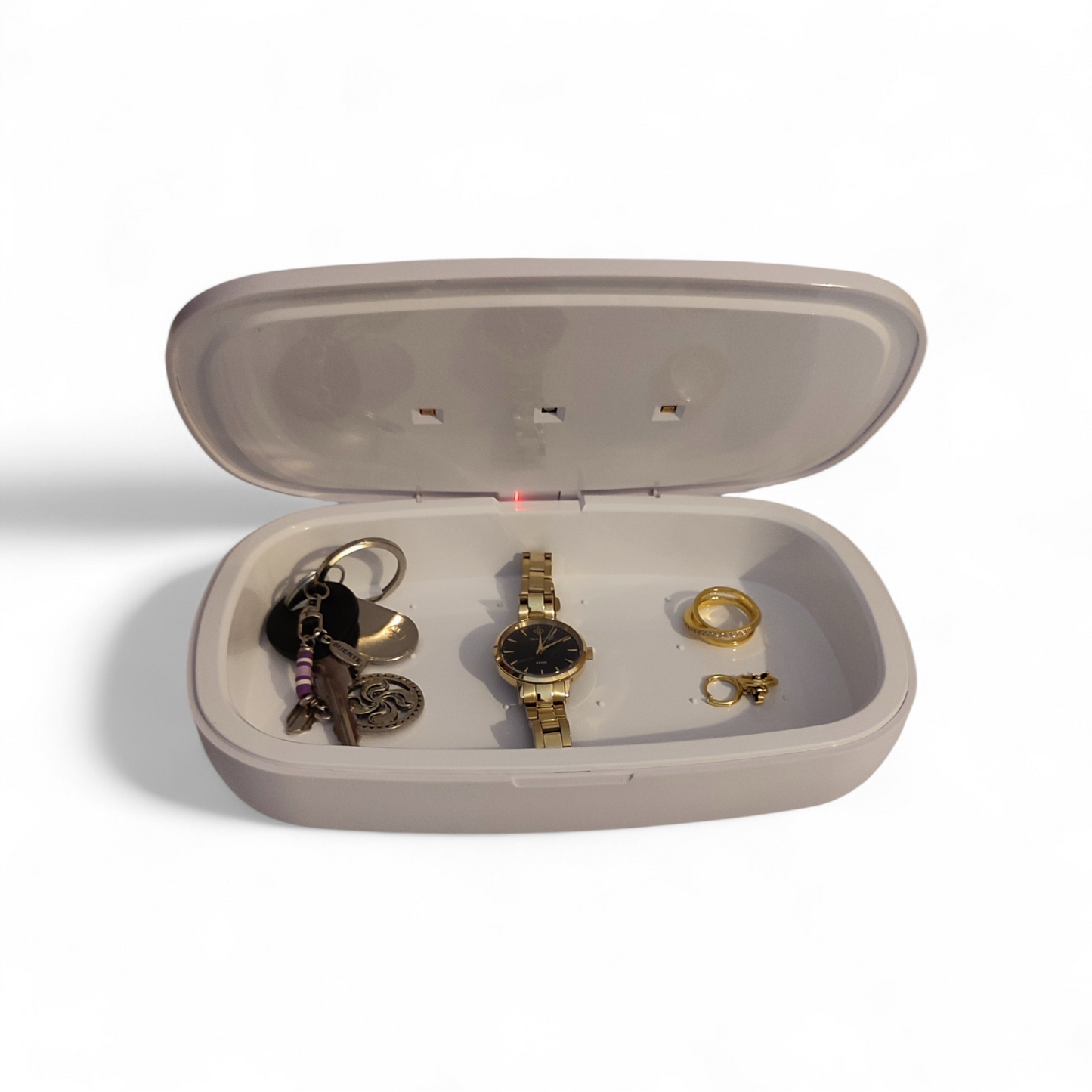 Caja Esterilizadora UV con Base de Carga en Bambú y Cargador Inalámbrico