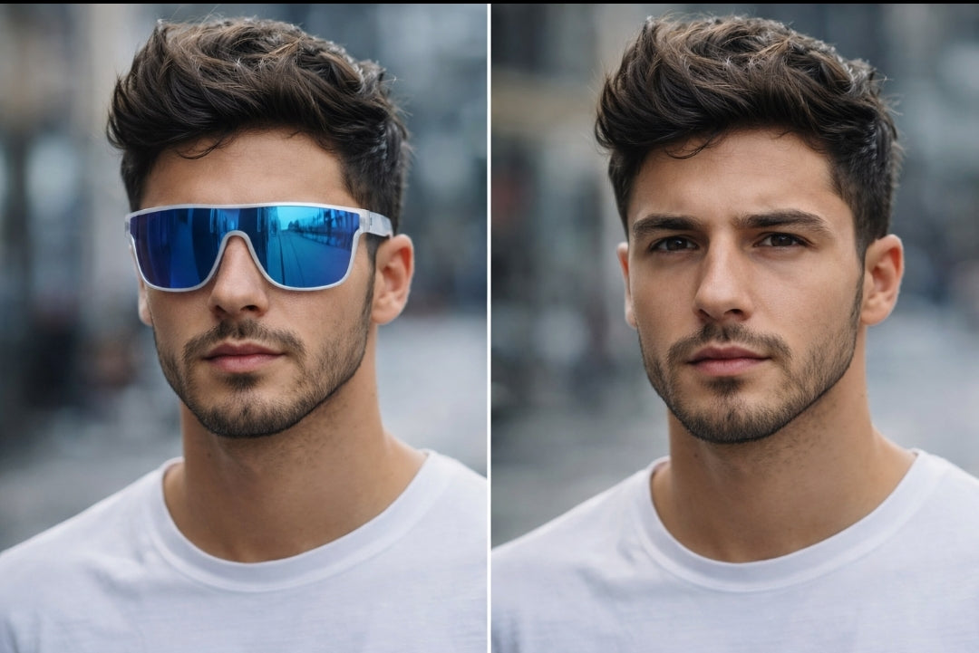 Gafas de Sol UV400 – Montura Translúcida con Lente Azul Espejo