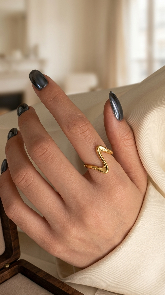 Anillo Golden Onda  Ajustable en Acero Inoxidable