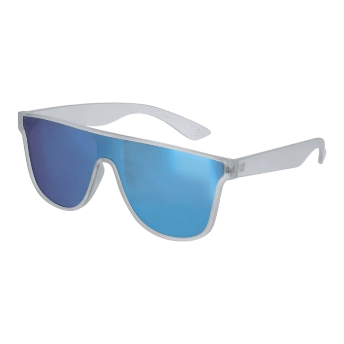 Gafas de Sol UV400 – Montura Translúcida con Lente Azul Espejo